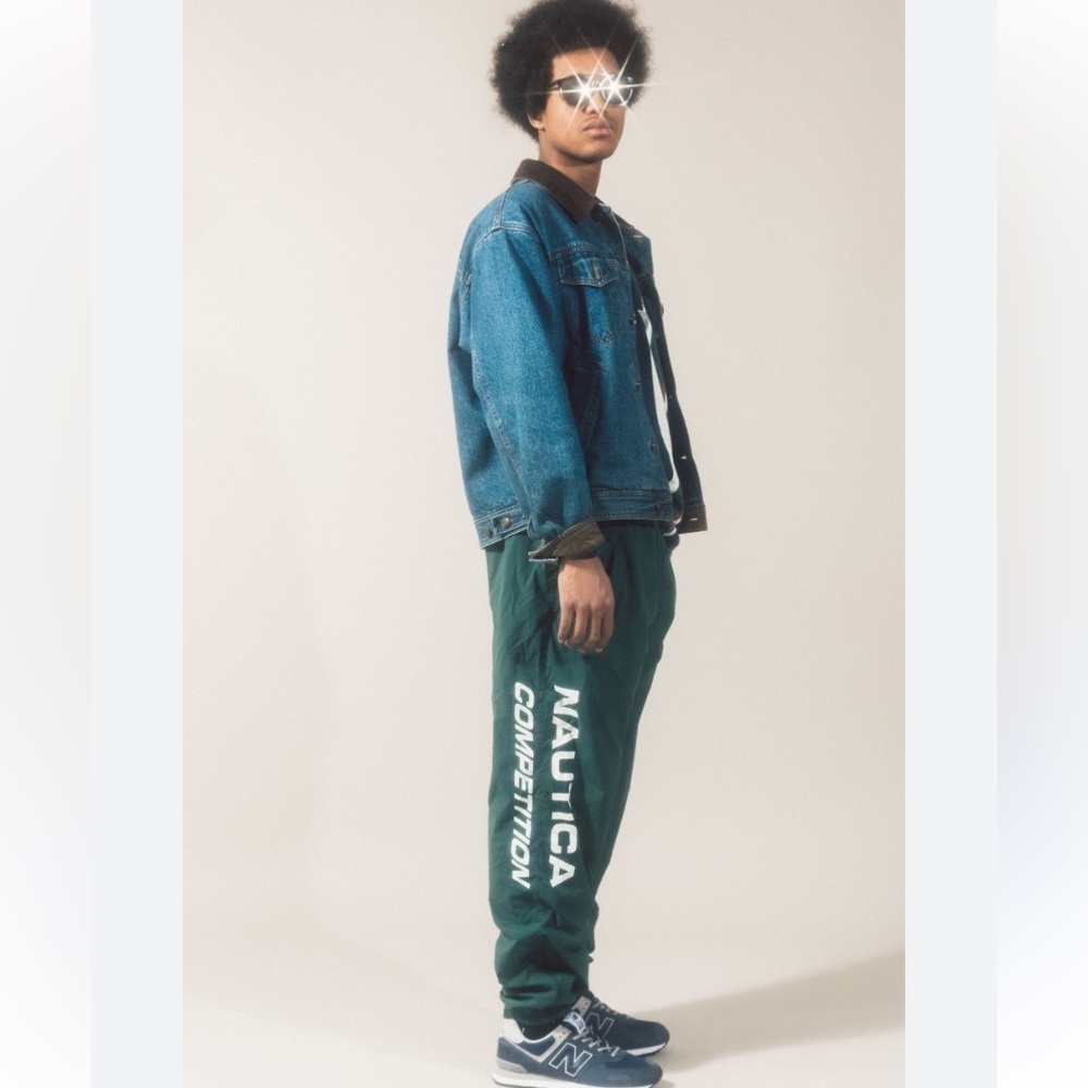Vintage Nautica Competition Green Nylon Track Pants Mens M Oversized 90s Joggers